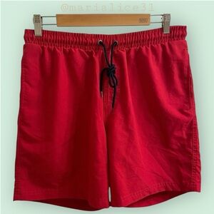 Club Room Men's Red Swim Trunks, Medium. Measurements in pictures.